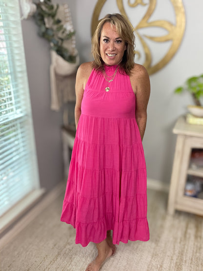 Pink Tiered Maxi Dress - Size Medium