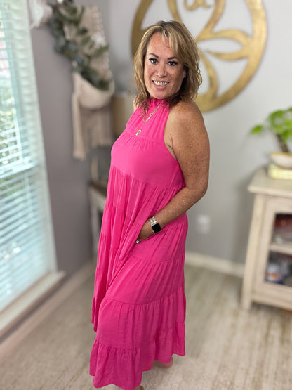 Pink Tiered Maxi Dress - Size Medium