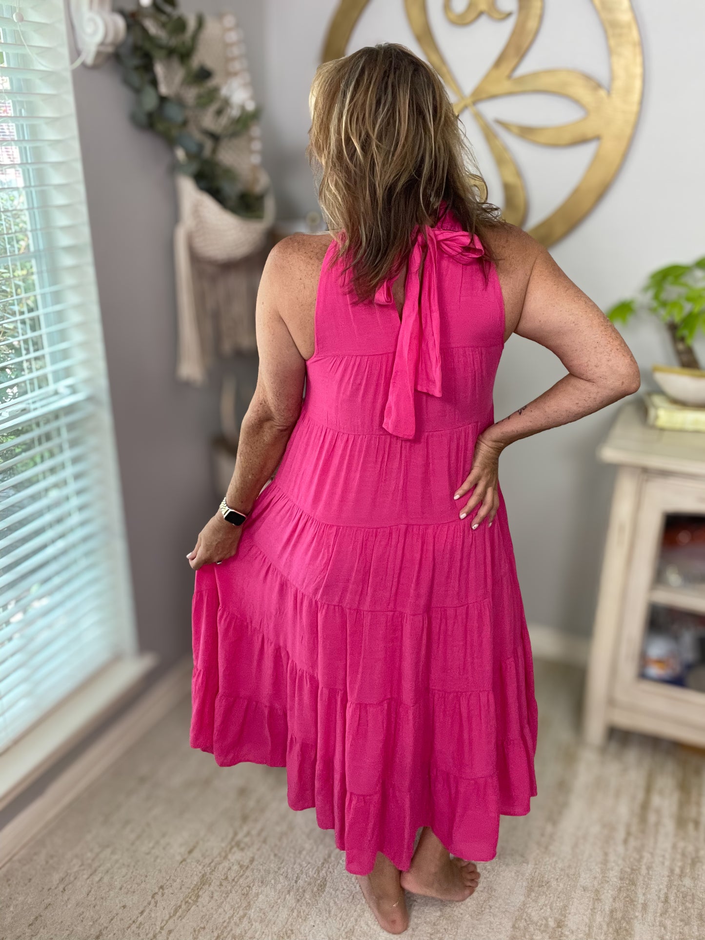 Pink Tiered Maxi Dress - Size Medium