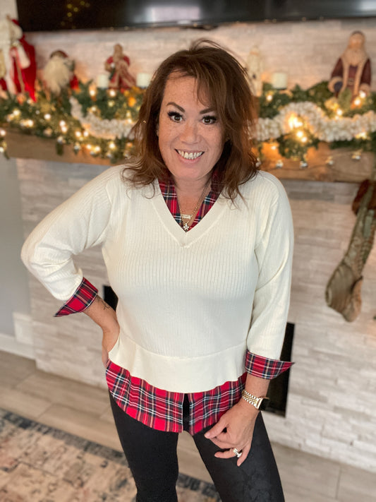 Cream and Plaid Sweater NWOT - Size Small