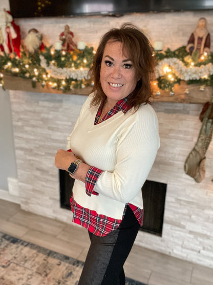 Cream and Plaid Sweater NWOT - Size Small