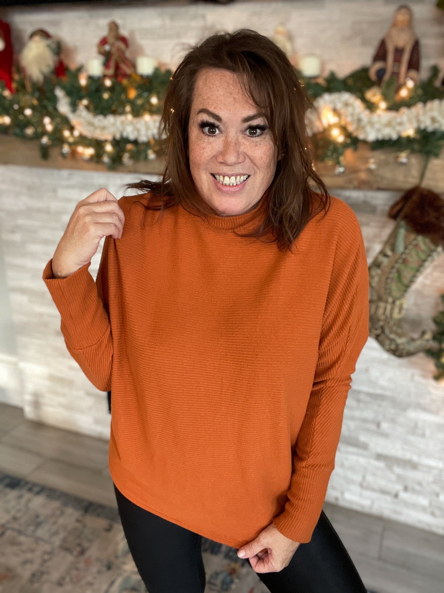 Rust Colored Dolman Sleeve Top - Size Large