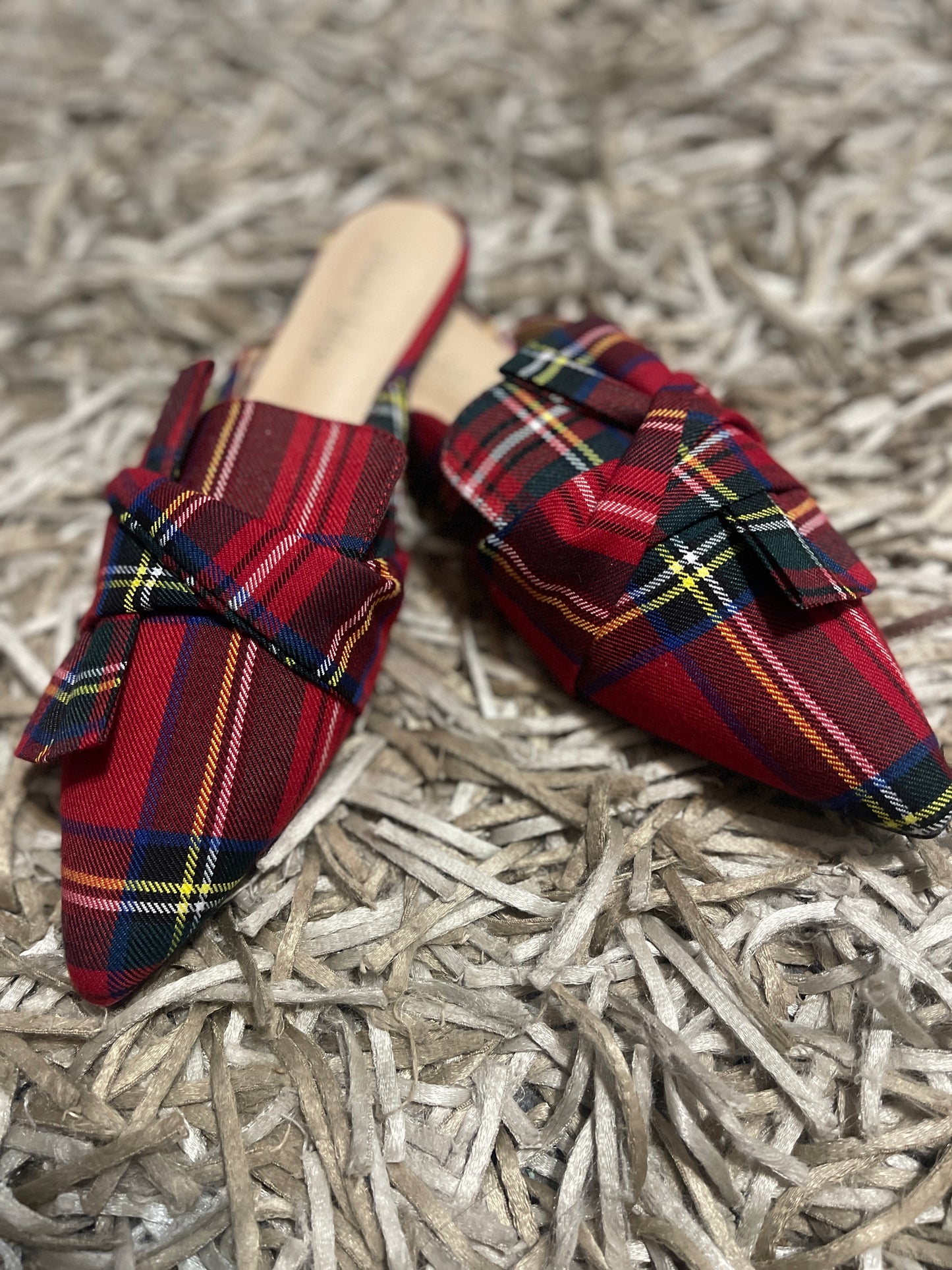 Red Plaid Mule Shoe with Bow - Size 10