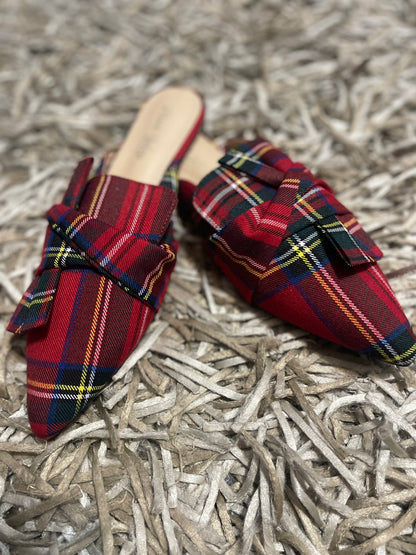Red Plaid Mule Shoe with Bow - Size 10