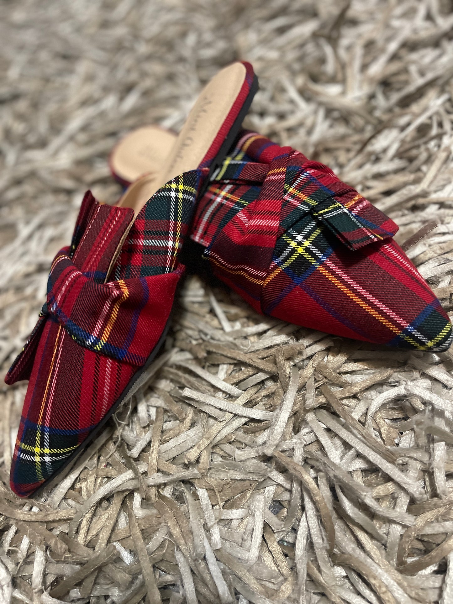 Red Plaid Mule Shoe with Bow - Size 10
