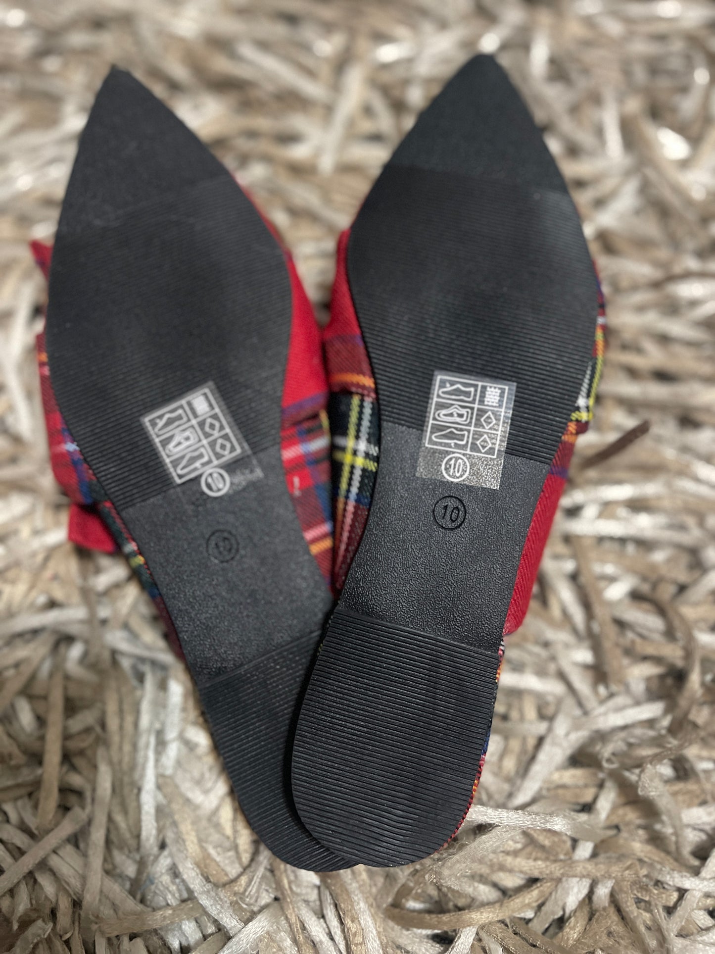 Red Plaid Mule Shoe with Bow - Size 10