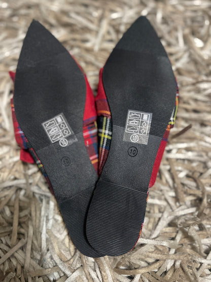 Red Plaid Mule Shoe with Bow - Size 10