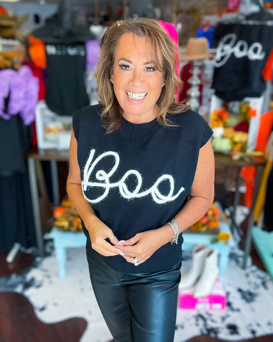 BOO Black Sleeveless Sweater - Size Large