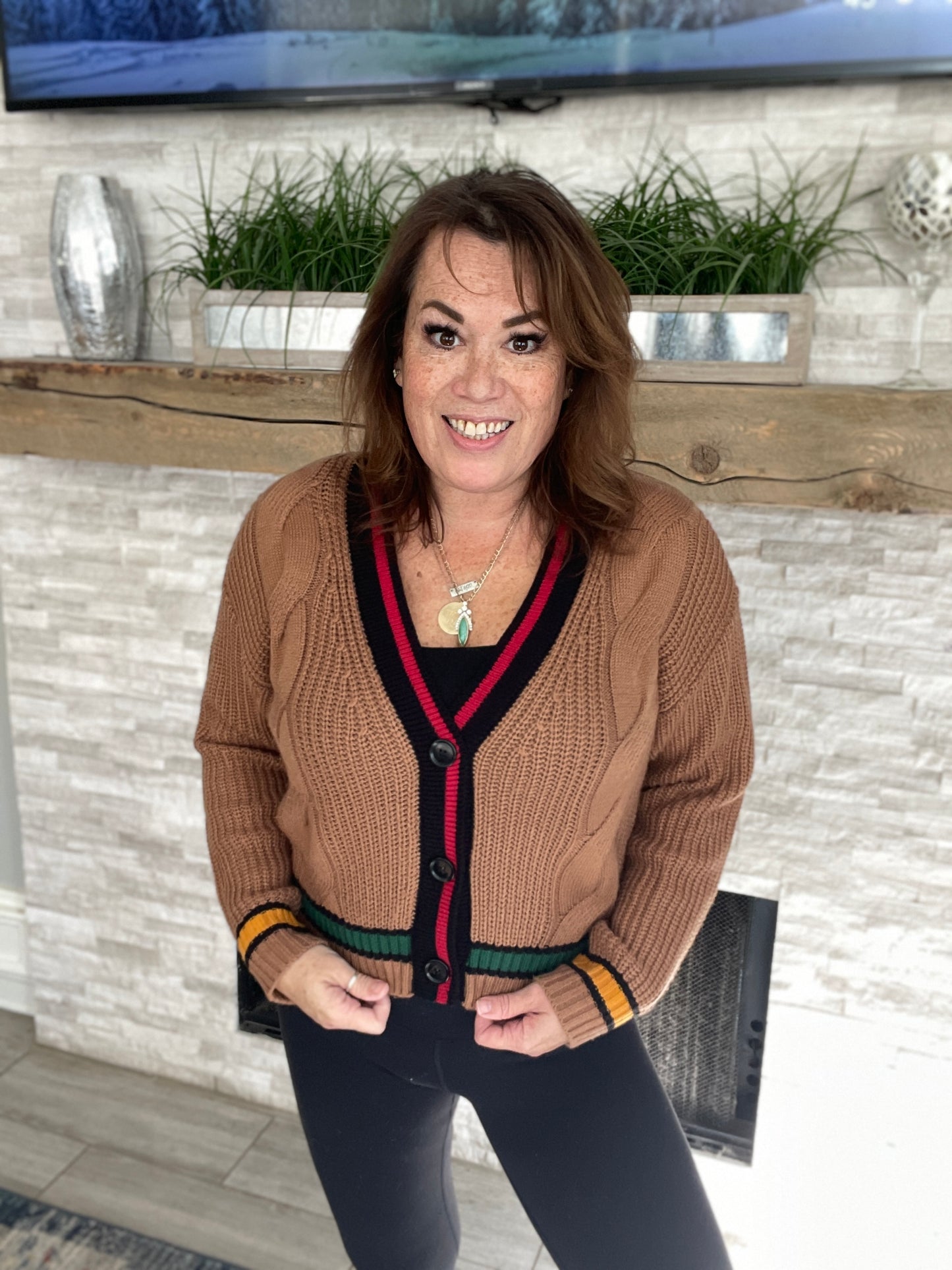 Contrast Trim Short Cardigan - Size Med