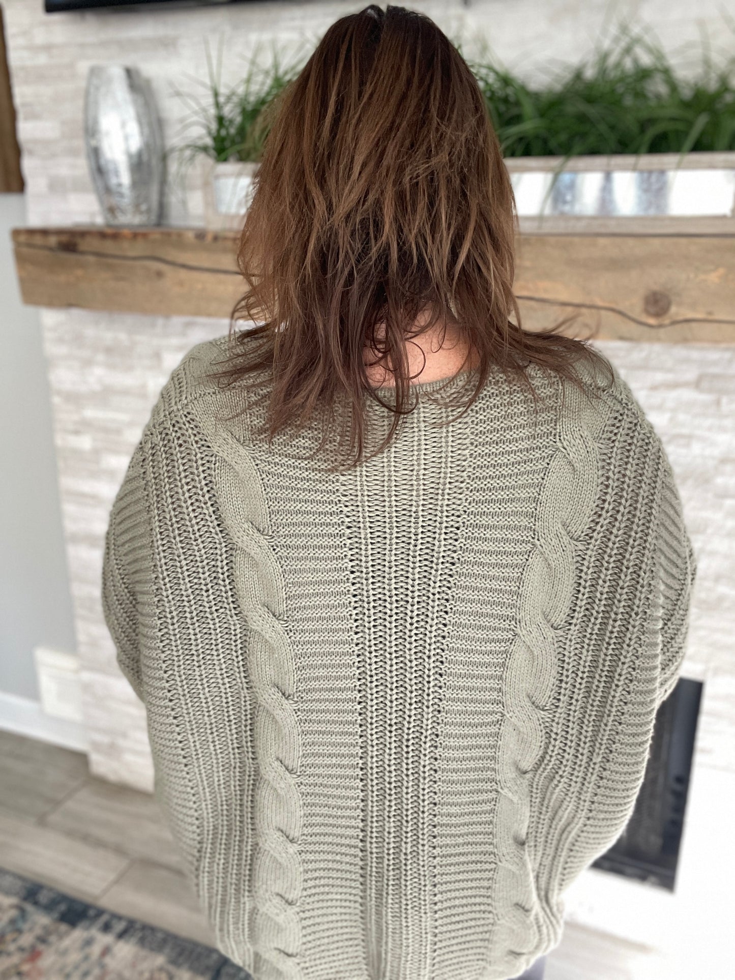 Cable Knit Ribbed Cardigan in Sage - Size M/L