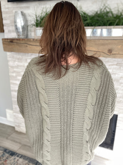 Cable Knit Ribbed Cardigan in Sage - Size M/L