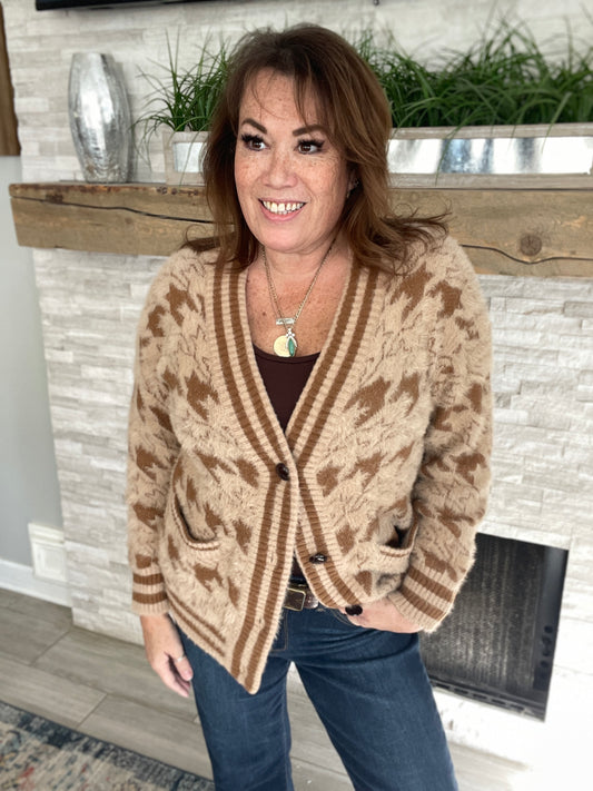 Houndstooth Button Down Cardigan - Size Med