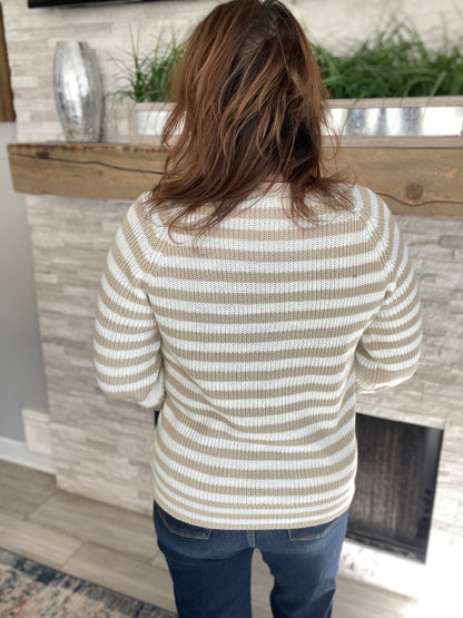 Cropped Khaki Striped Cardigan - Size Small
