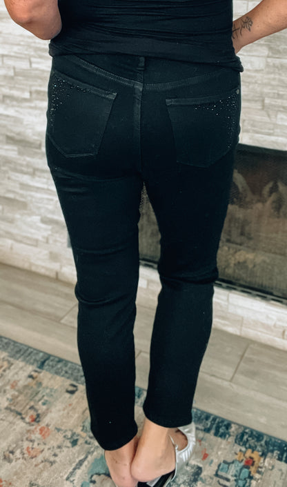 High Rise Rhinestone Slim Fit Judy Blue Jeans in Black NWT - Size 7